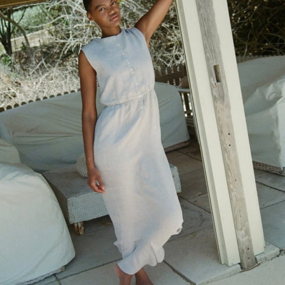 Coco Shop Antigua Sleveless Dress in Beige Linen